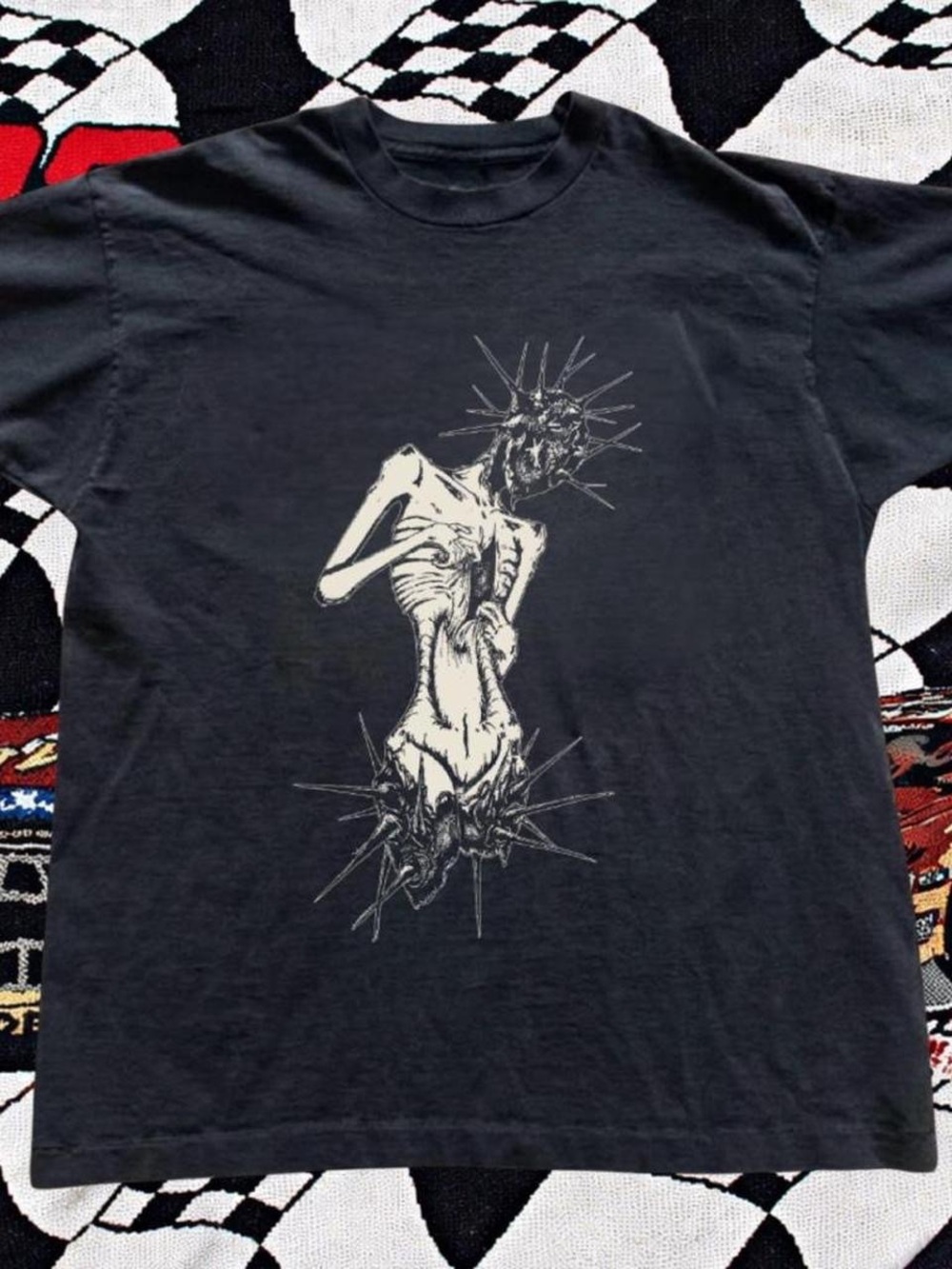 Gildan Black Short Sleeve Tee with White Graphic Skeleton Art